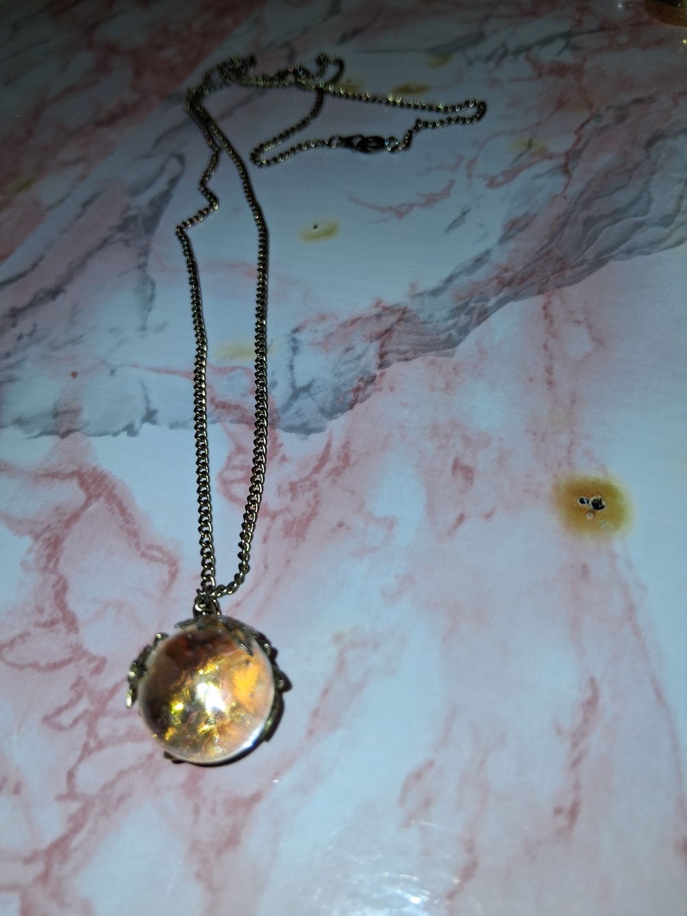 Source Unknown Gold-Tone Iridescent Round Glass Pendant Necklace